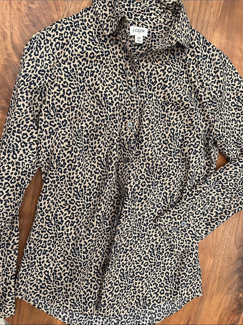 J. Crew Leopard Print Button-Down Shirt in Tan and Black